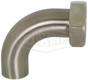 Polished 90° Plain Bevel Seat with Hex Nut x Weld Elbow
