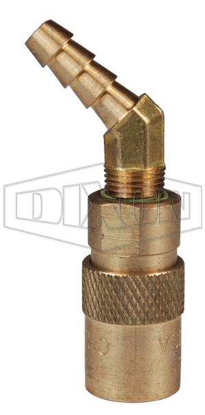 DQC CM-Series Industrial Mold Interchange Unvalved Coupler 45° Hose Barb
