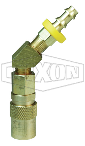 DQC CM-Series Industrial Mold Interchange Unvalved Coupler 45° Push-Loc Barb