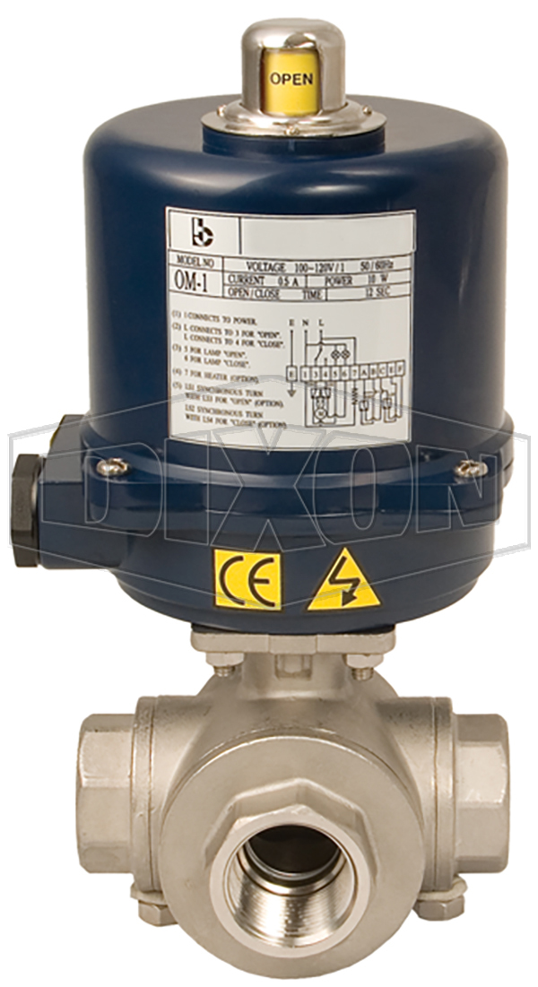 BV3IGL/TF Series Electrically Actuated Stainless Steel 3-Way Ball Valves